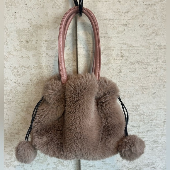 jayley Handbags - Jayley Faux Fur Bag Pom Pom Pull Strings